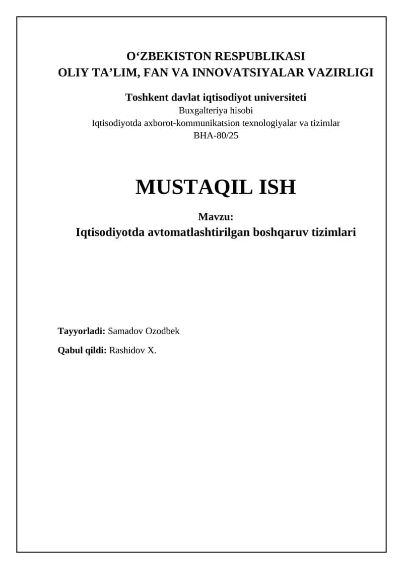 Iqtisodiyotda avtomatlashtirilgan boshqaruv tizimlari