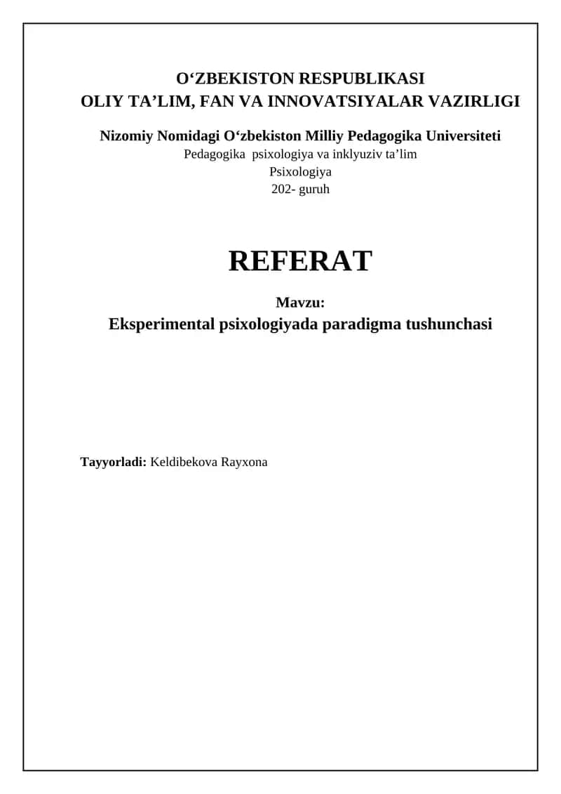 Eksperimental psixologiyada paradigma tushunchasi
