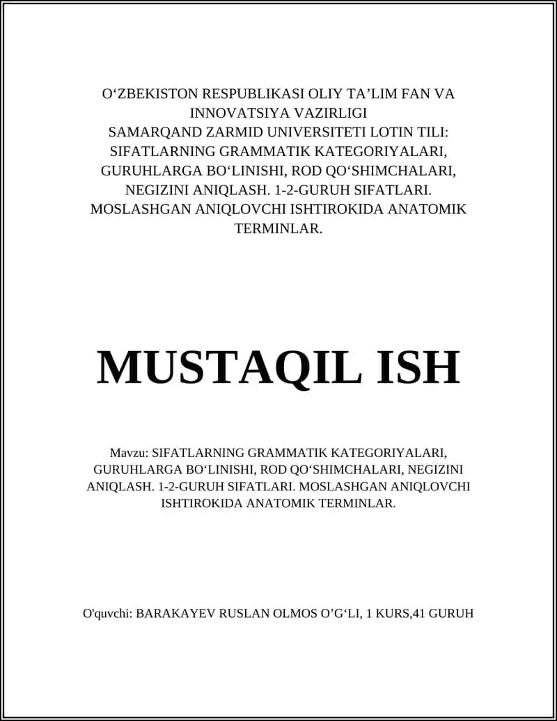 SIFATLARNING GRAMMATIK KATEGORIYALARI