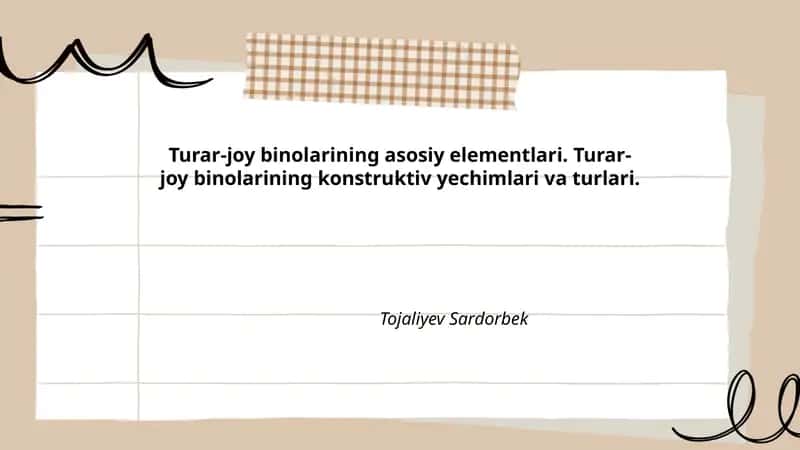 Turar-joy binolarining asosiy elementlari