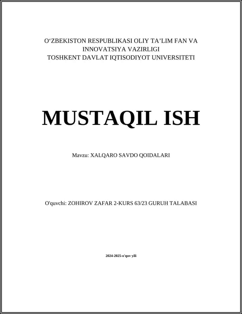 XALQARO SAVDO QOIDALARI