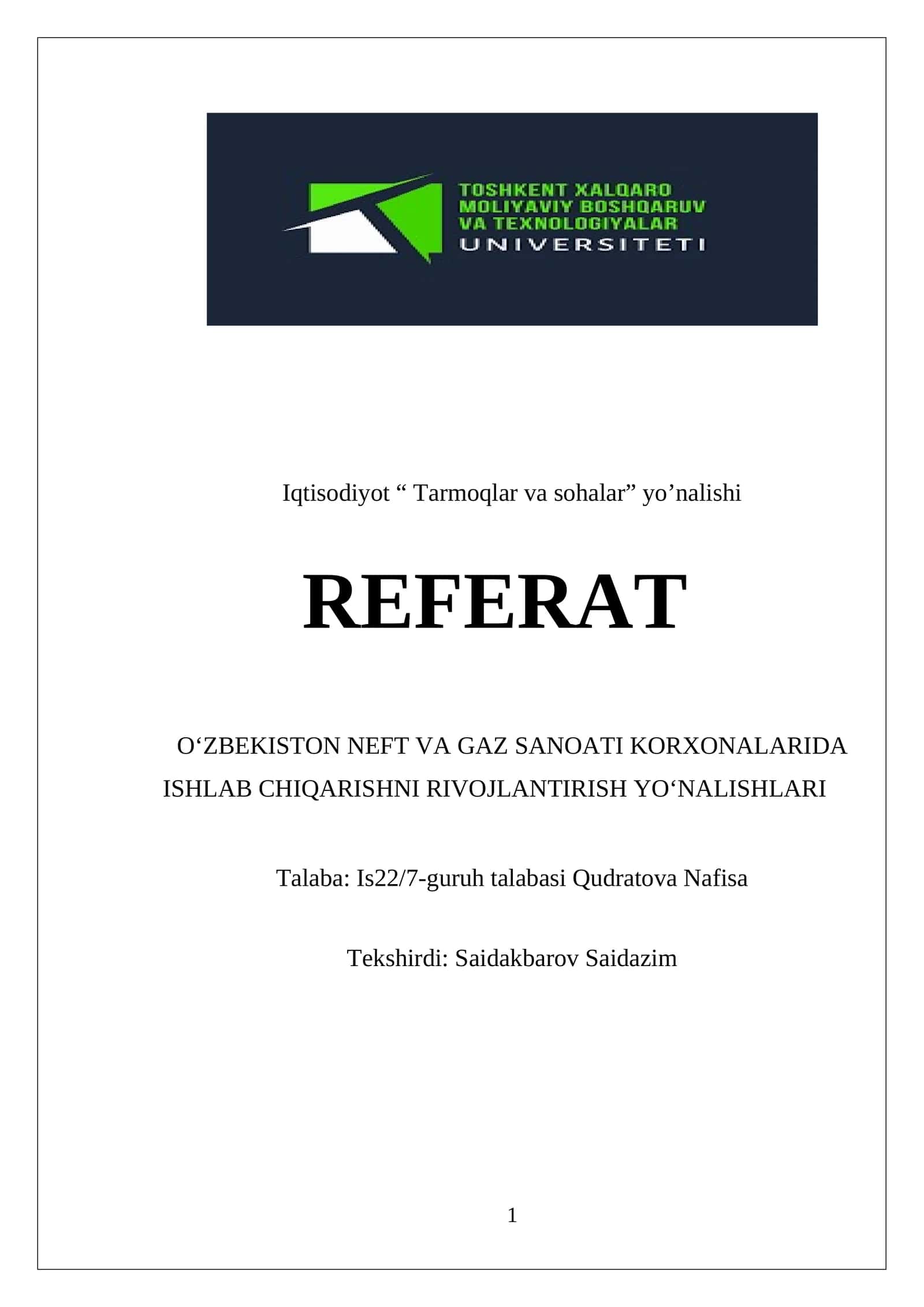 Tarmoqlar va sohalar yo'nalishi