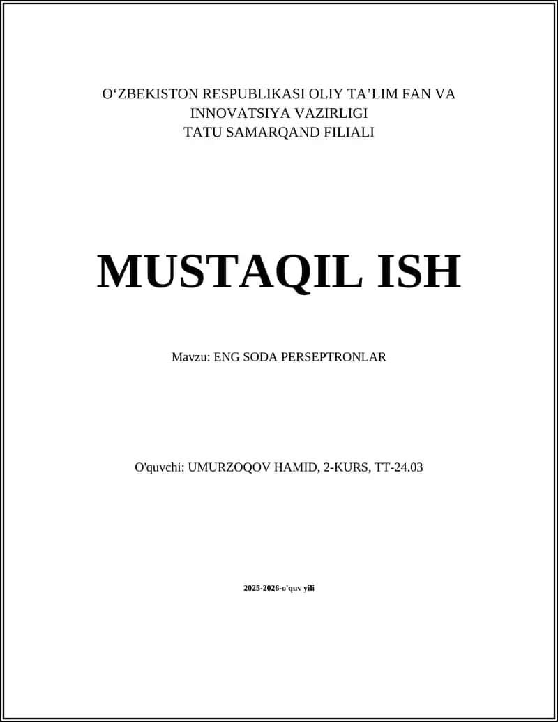 Eng Sodda Perseptronlar