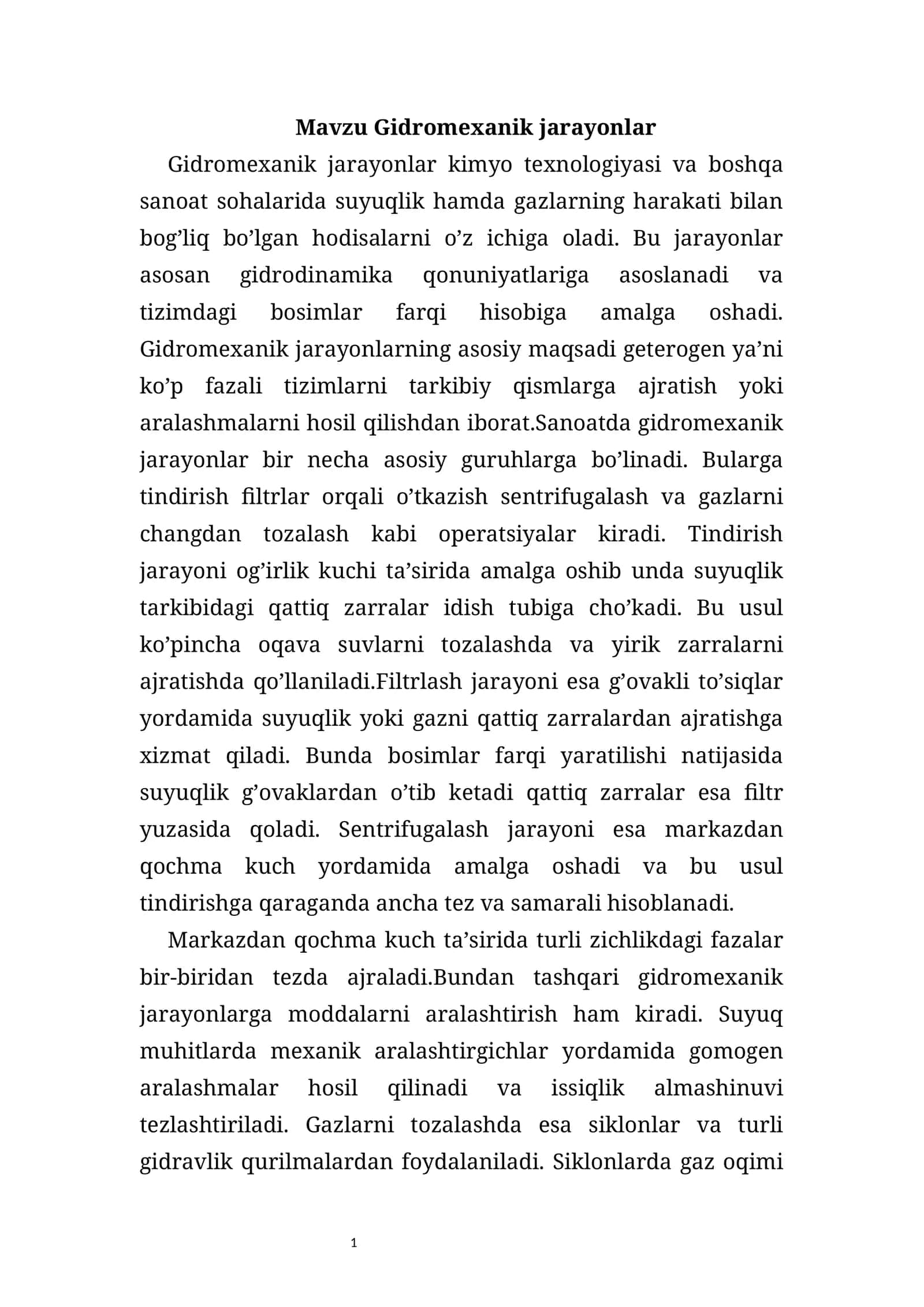 Gidromexanik jarayonlar