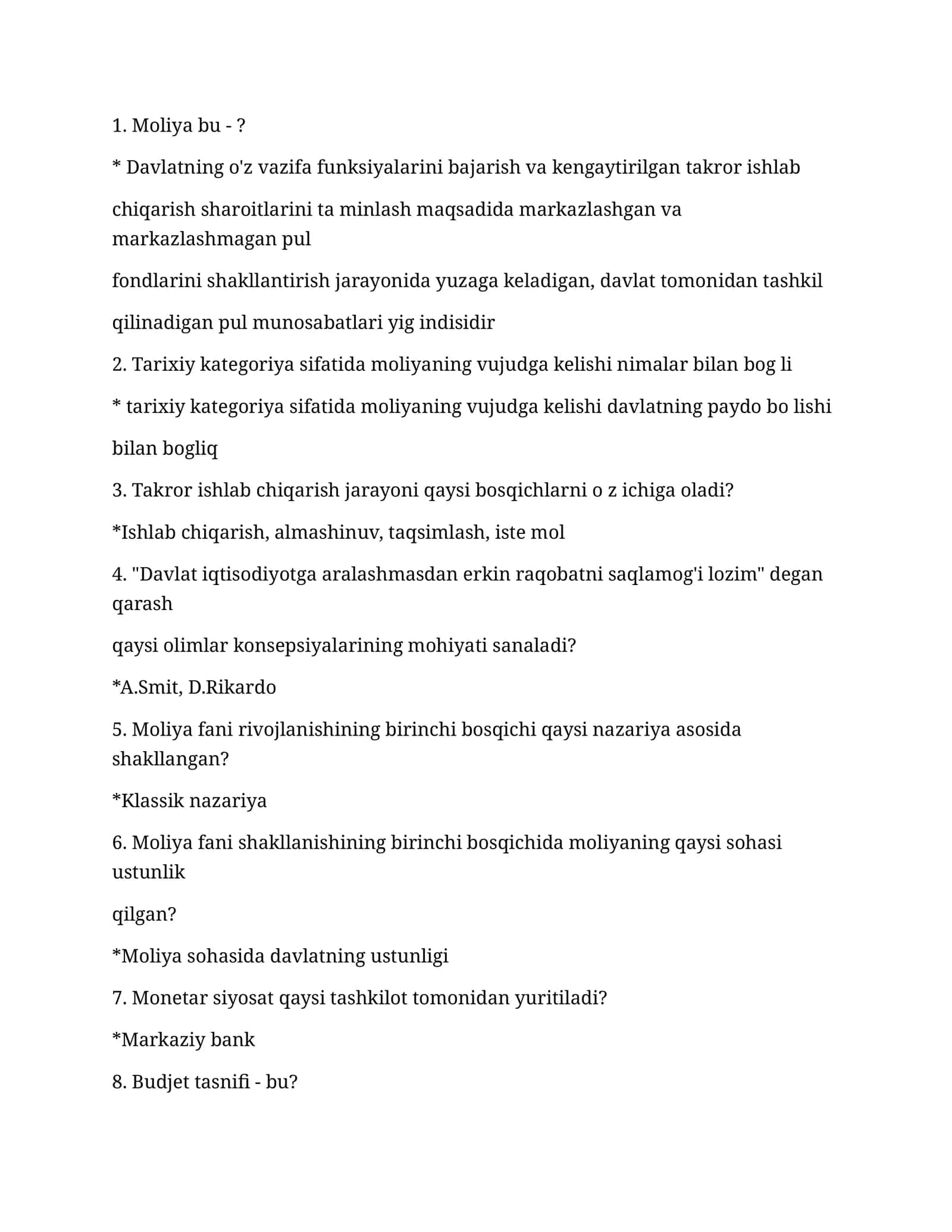 Moliya asoslari yakuniy testlar