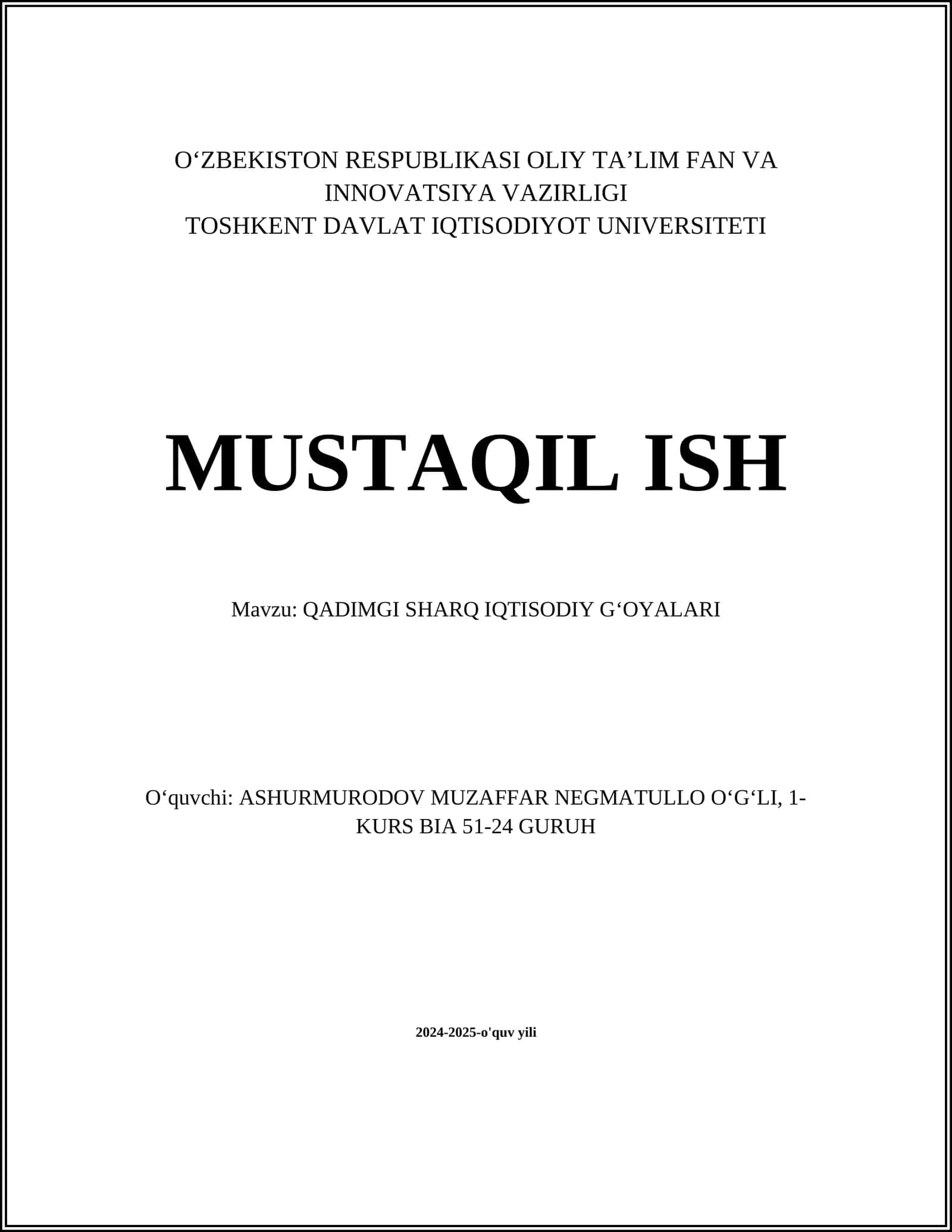 QADIMGI SHARQ IQTISODIY GʻOYALARI