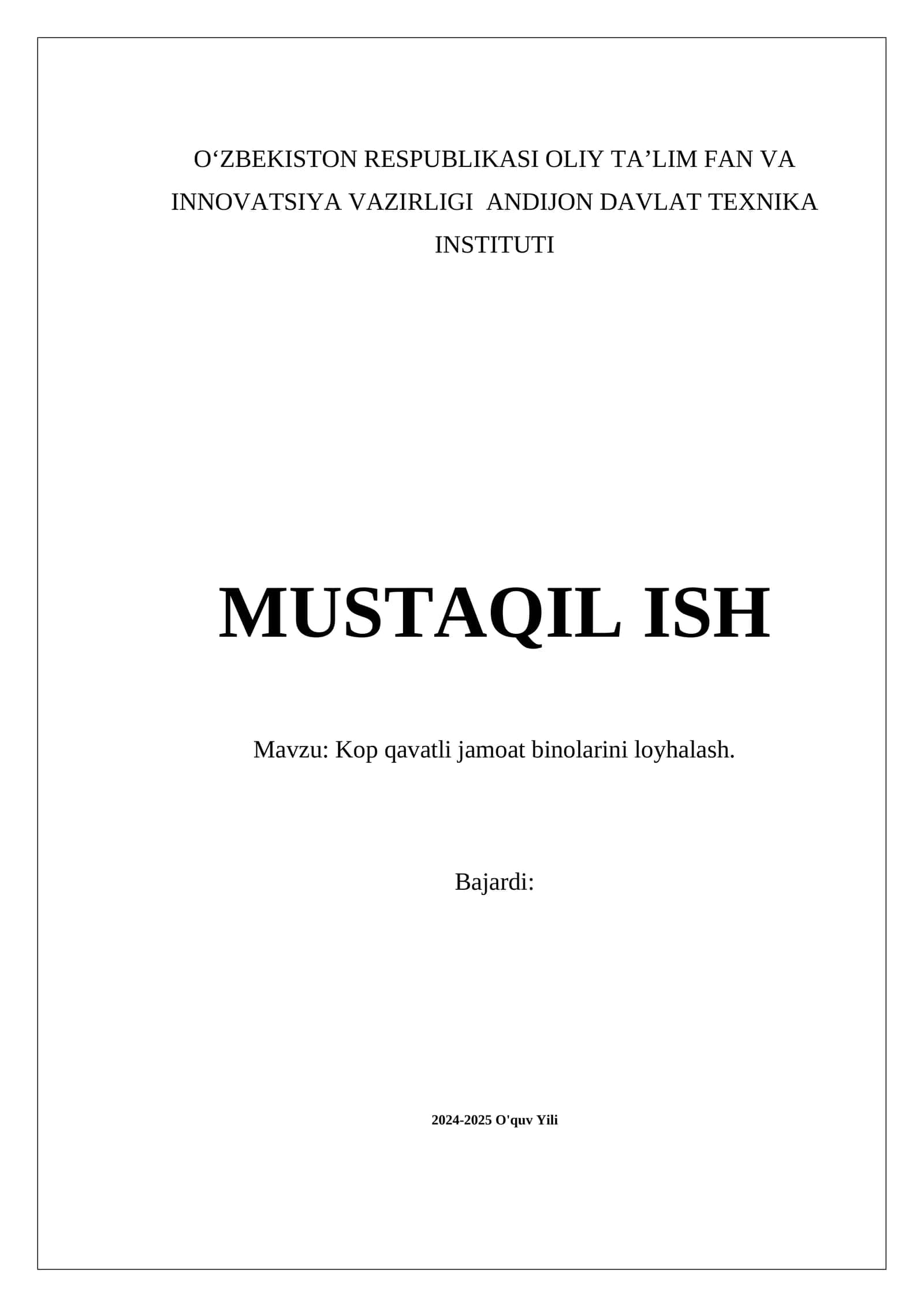 Kop qavatli jamoat binolarini loyhalash