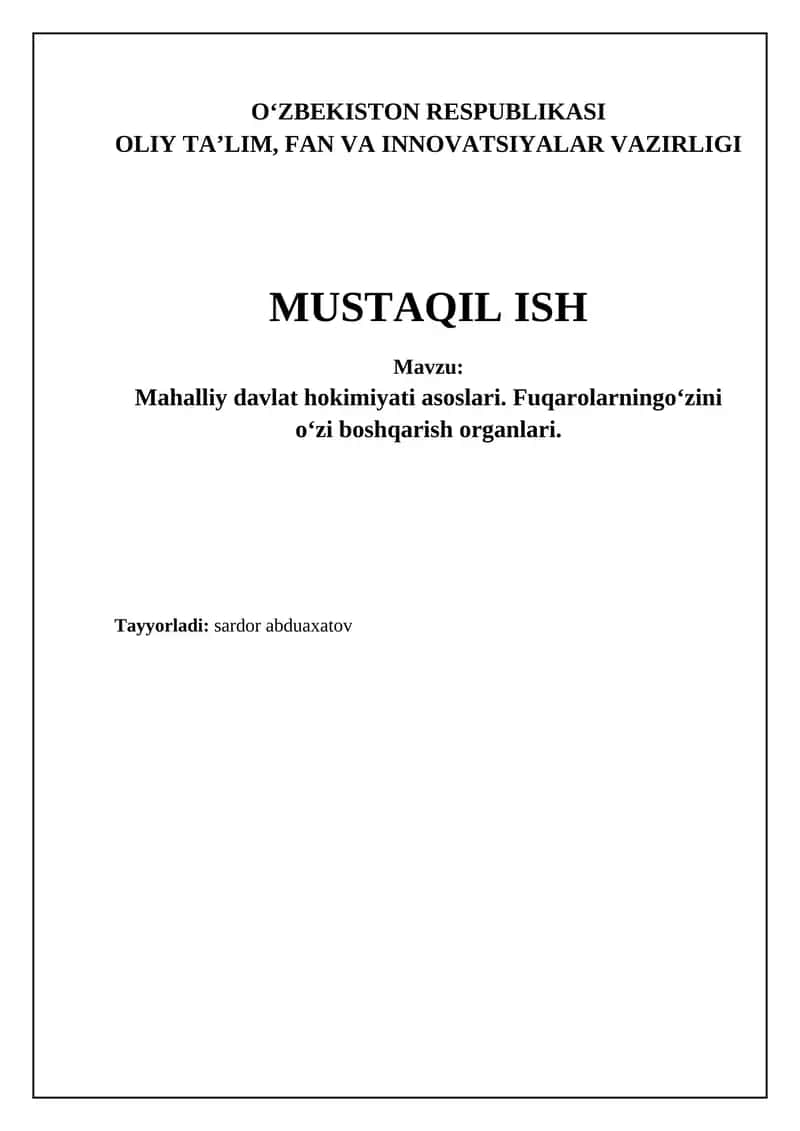 Mahalliy hokimiyatning samarali faoliyati