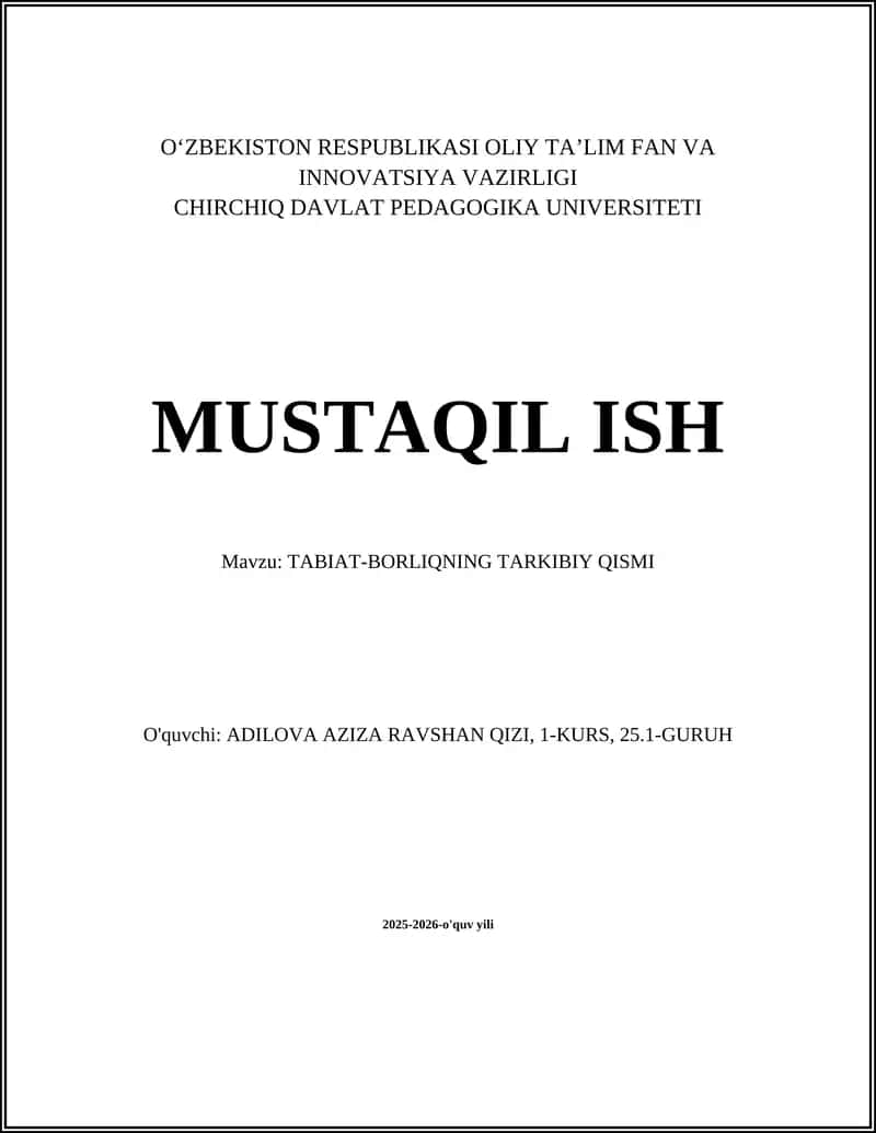 TABIAT-BORLIQNING TARKIBIY QISMI