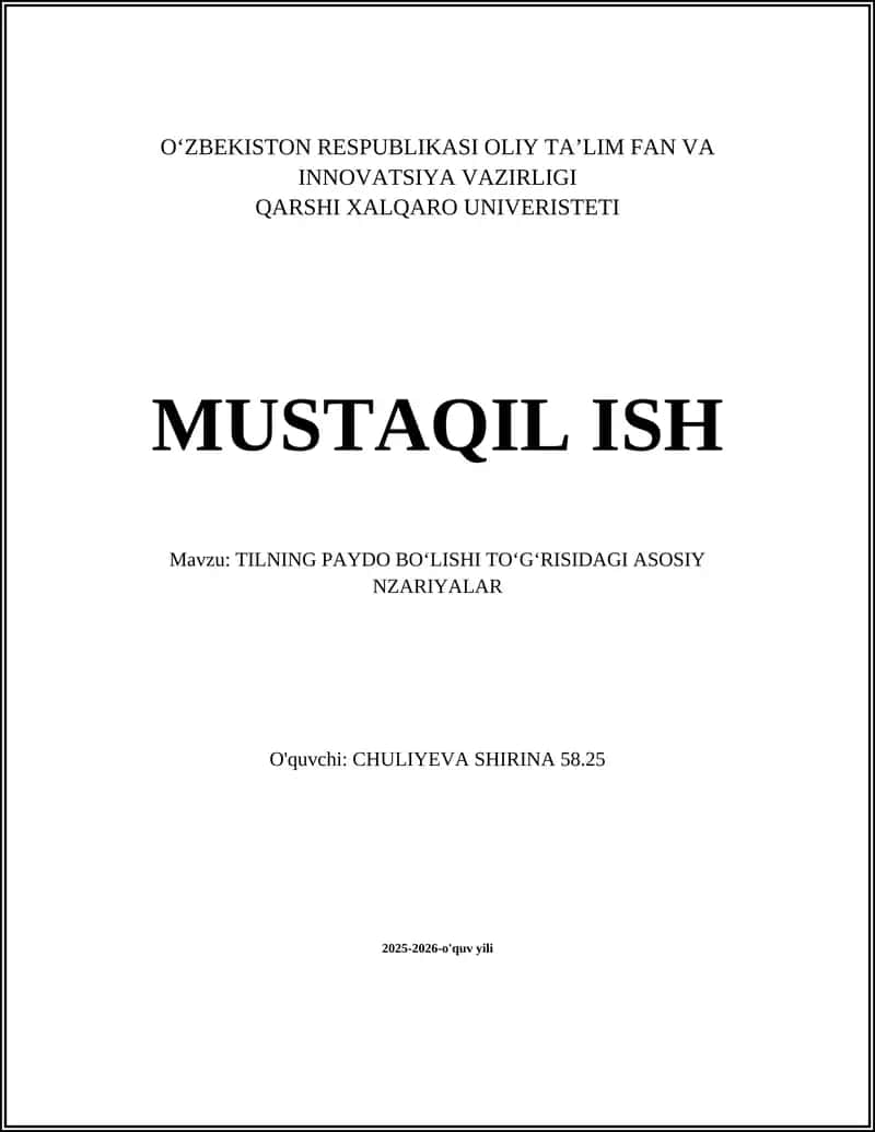 TILNING PAYDO BOʻLISHI TOʻGʻRISIDAGI ASOSIY NZARIYALAR