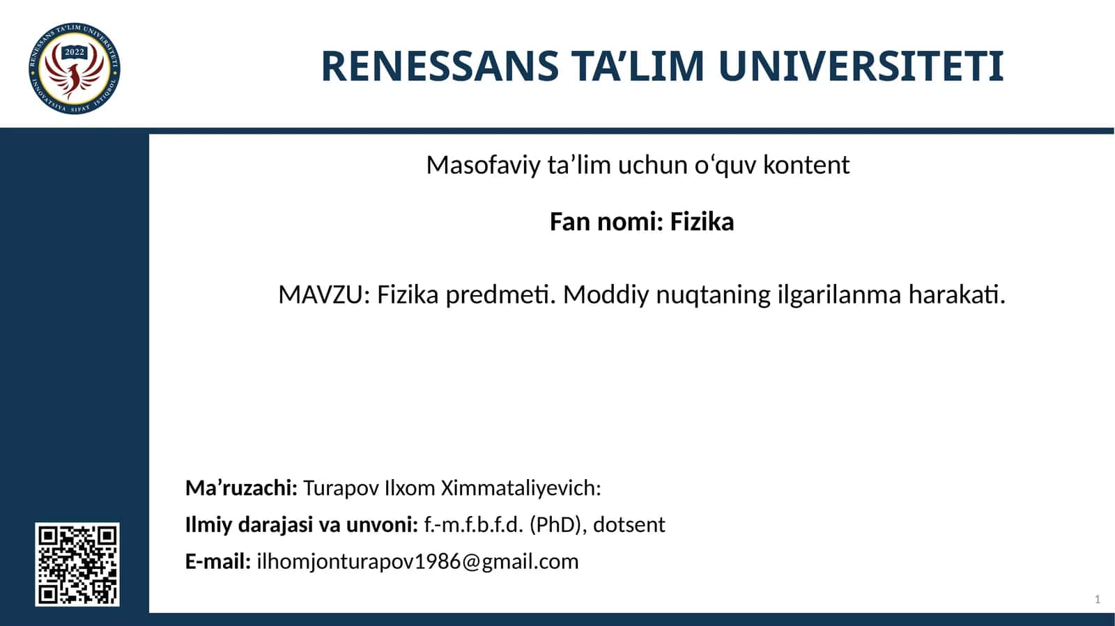 Fizika predmeti. Moddiy nuqtaning ilgarilanma harakati