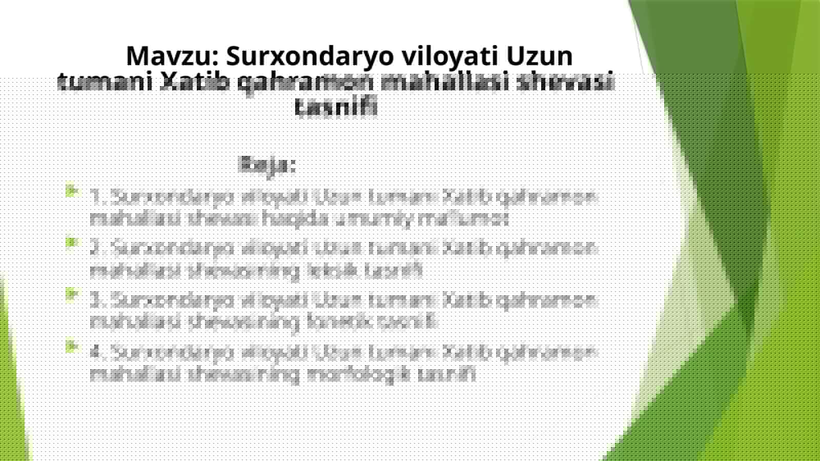 Surxondaryo viloyati Uzun tumani Xatib qahramon mahallasi shevasi tasnifi