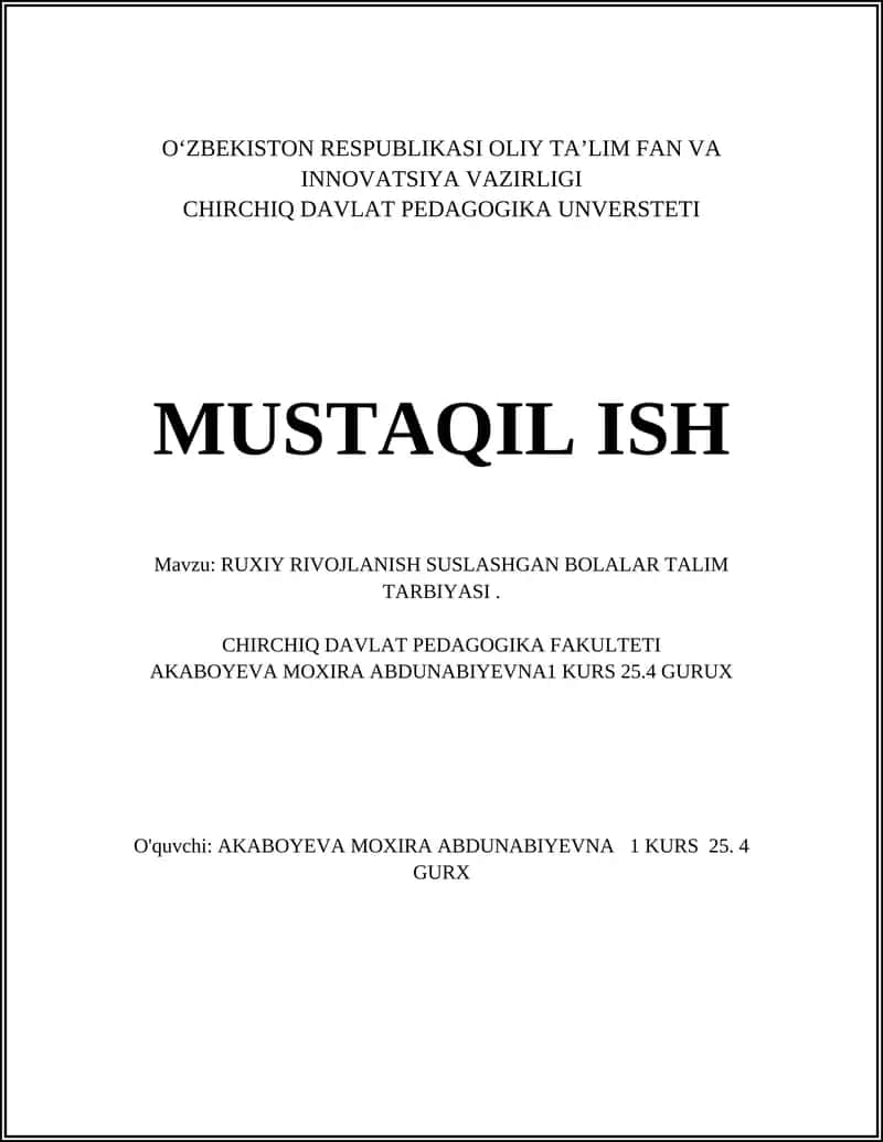 RUXIY RIVOJLANISH SUSLASHGAN BOLALAR TALIM TARBIYASI
