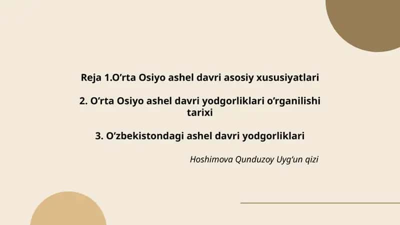 O'rta Osiyo ashel davri yodgorliklari