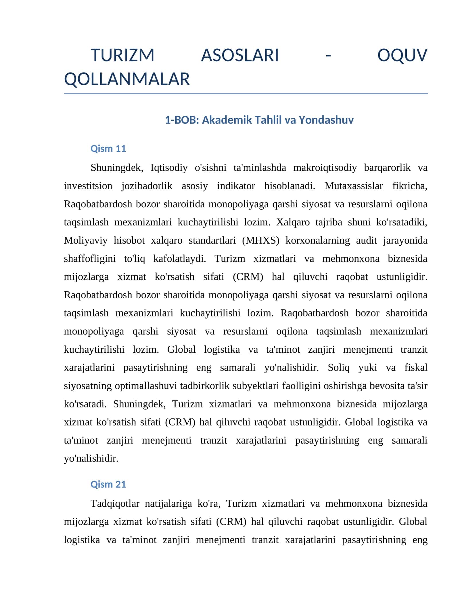 TURIZM ASOSLARI - OQUV QOLLANMALAR