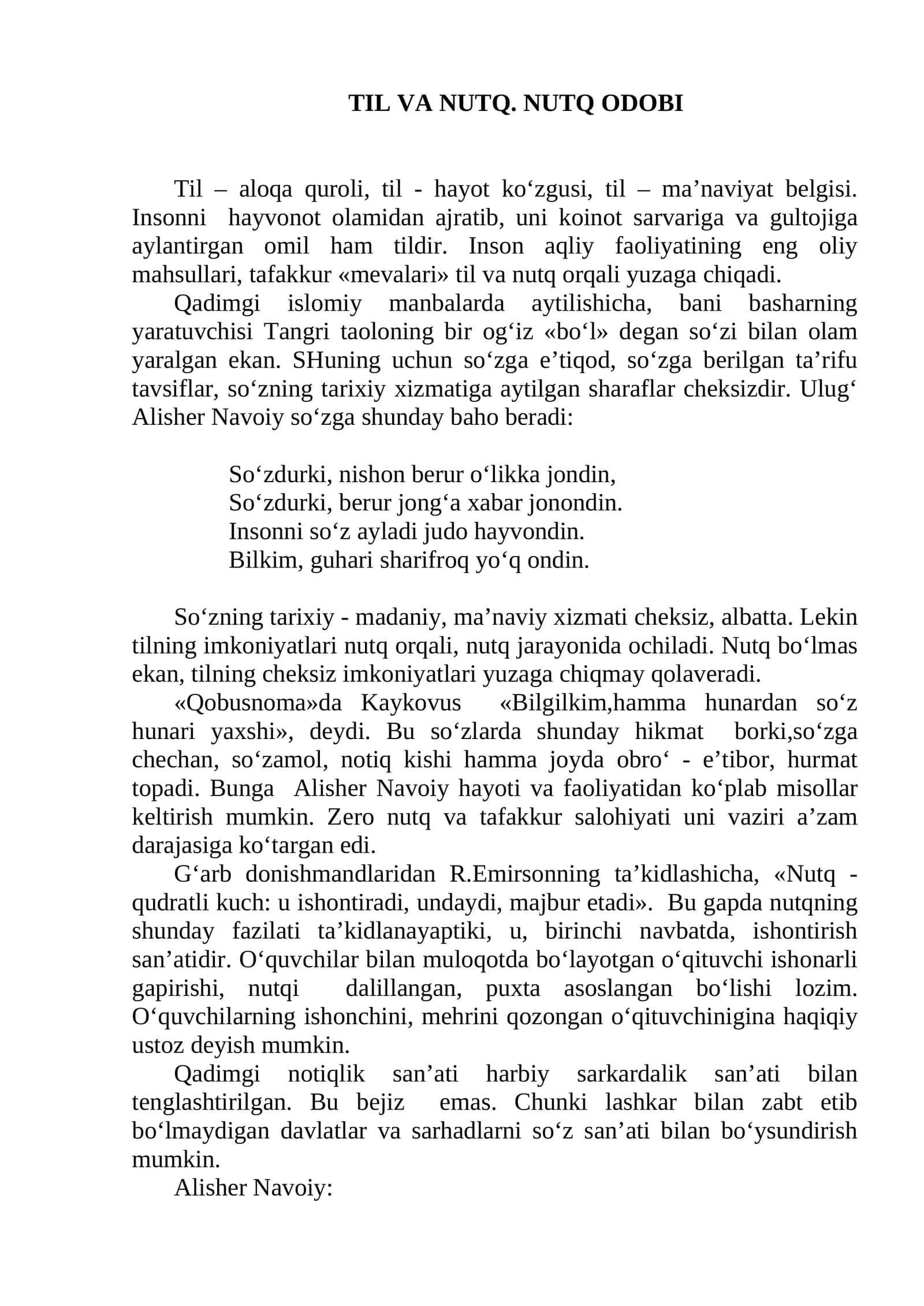 TIL VА NUTQ. NUTQ ОDОBI