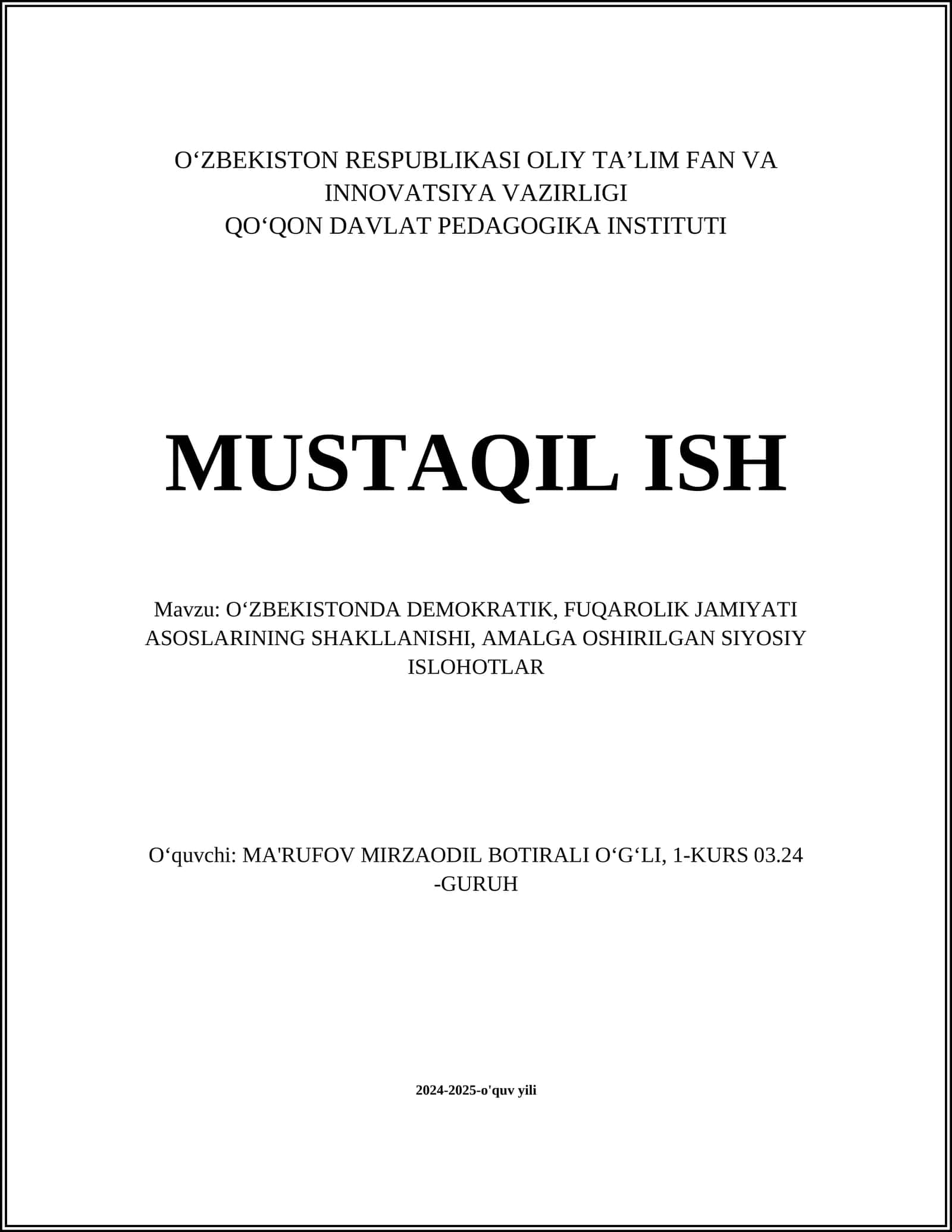 Oʻzbekistonda Demokratik, Fuqarolik Jamiyati Asoslarining Shakllanishi, Amalga Oshirilgan Siyosiy Ishlohlar