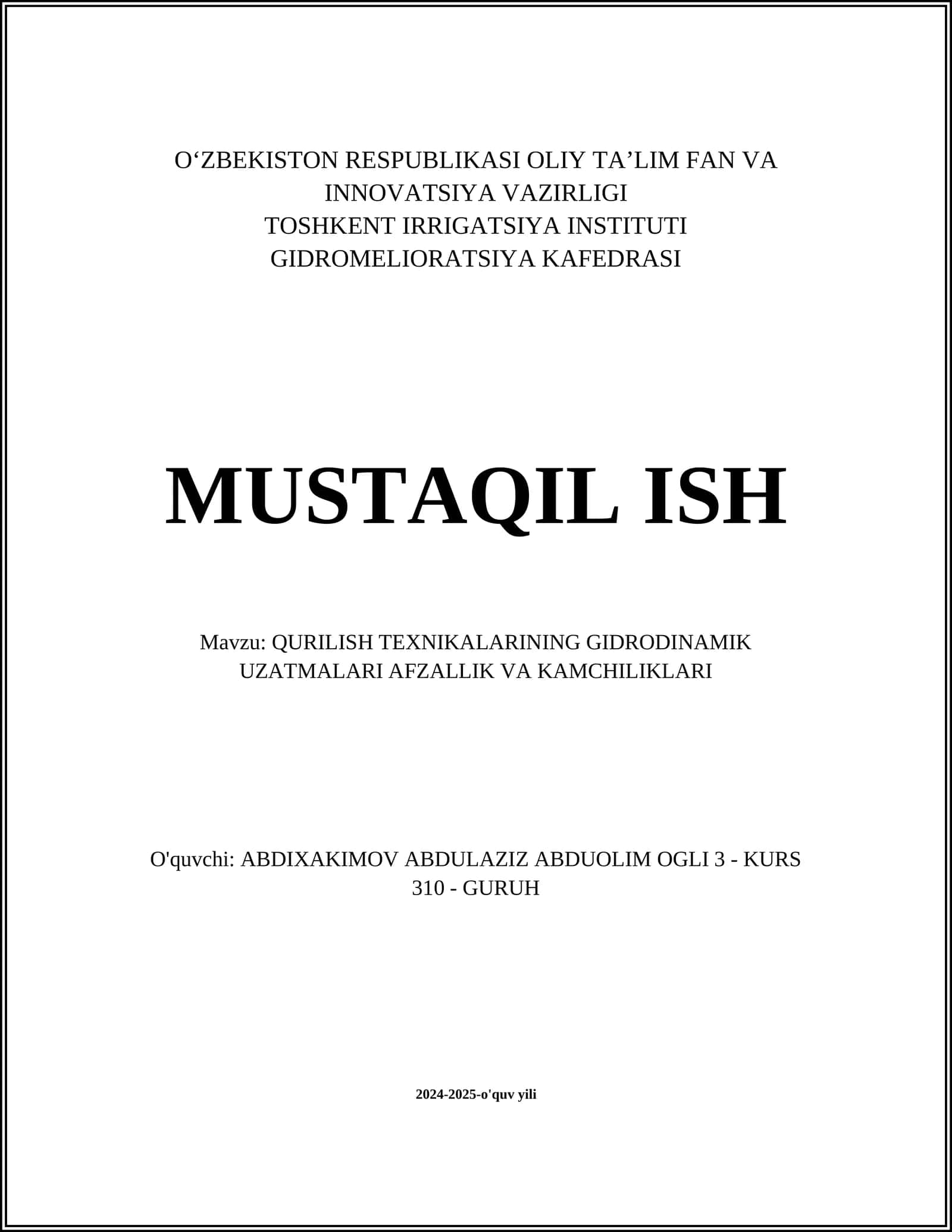 QURILISH TEXNIKALARINING GIDRODINAMIK UZATMALARI AFZALLIK VA KAMCHILIKLARI
