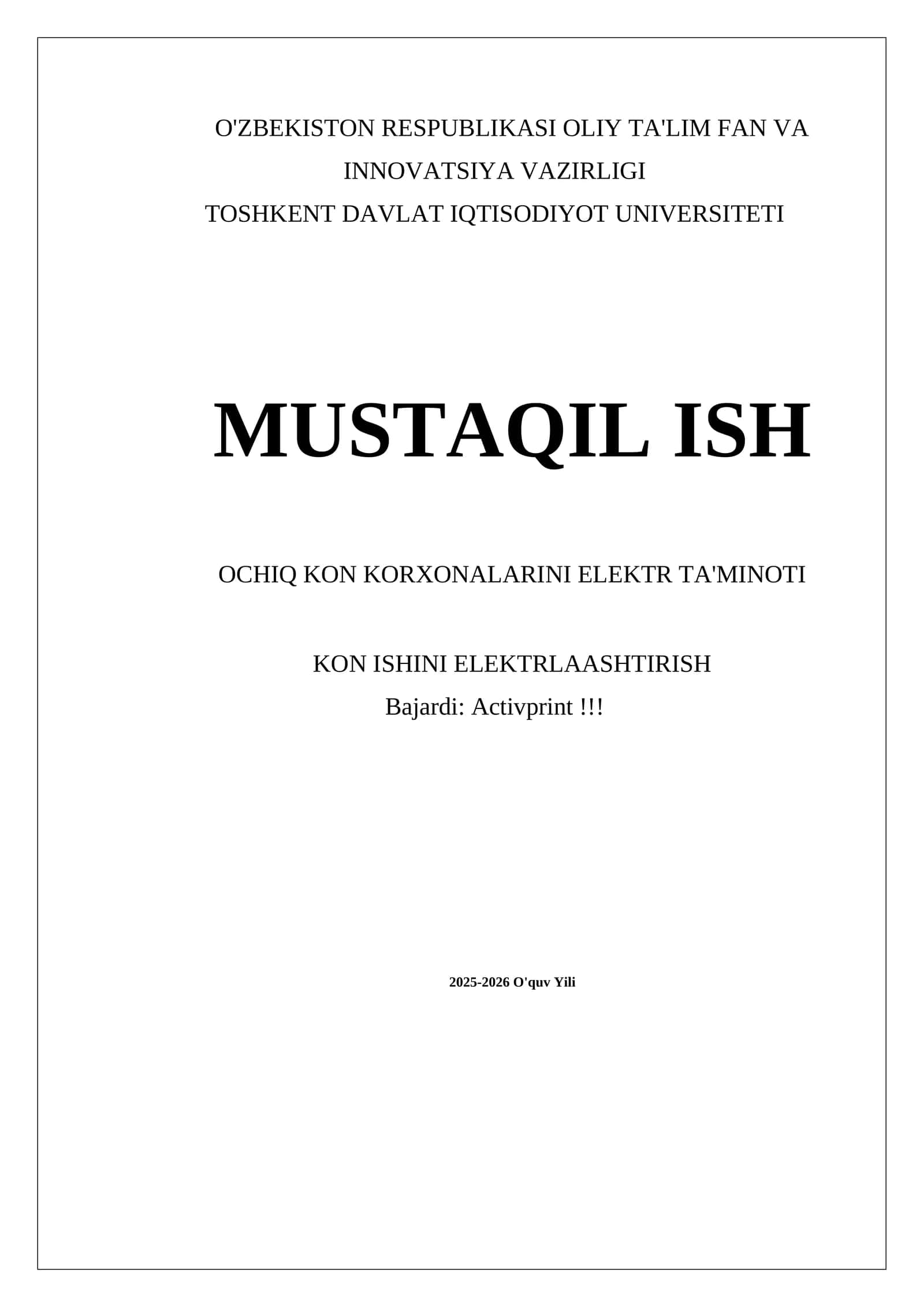 OCHIQ KON KORXONALARINI ELEKTR TA'MINOTI
