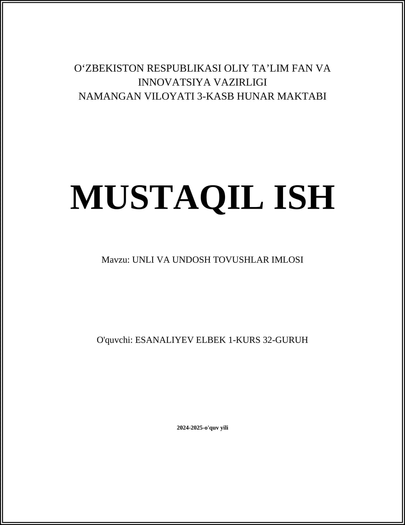 UNLI VA UNDOSH TOVUSHLAR IMLOSI