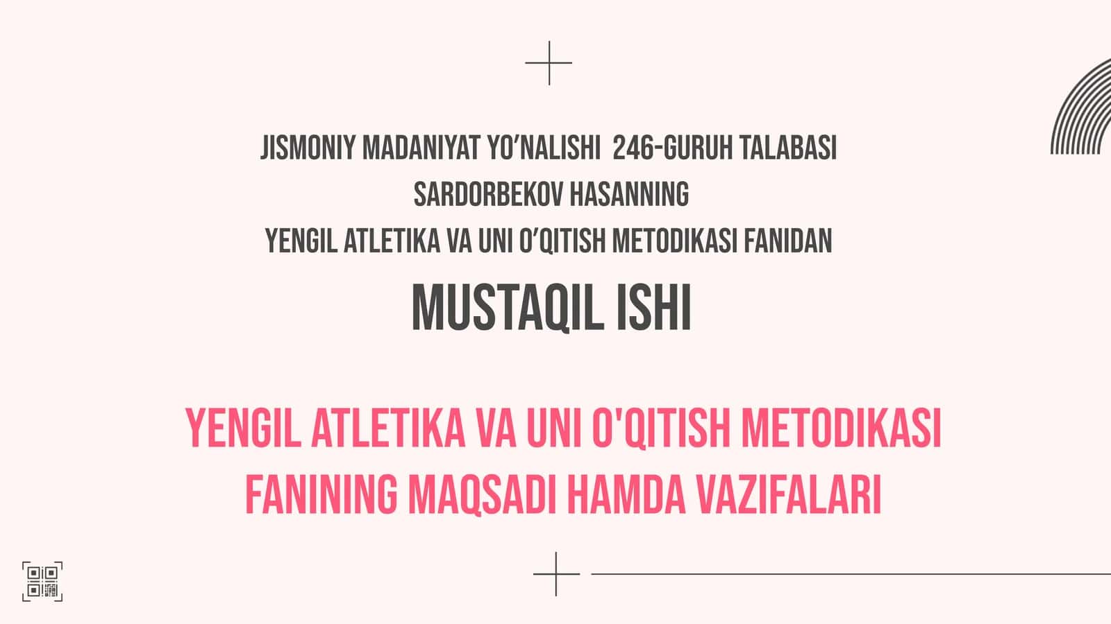 Yengil atletika va uni o'qitish metodikasi