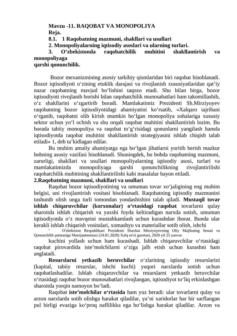 RAQOBAT VA MONOPOLIYA