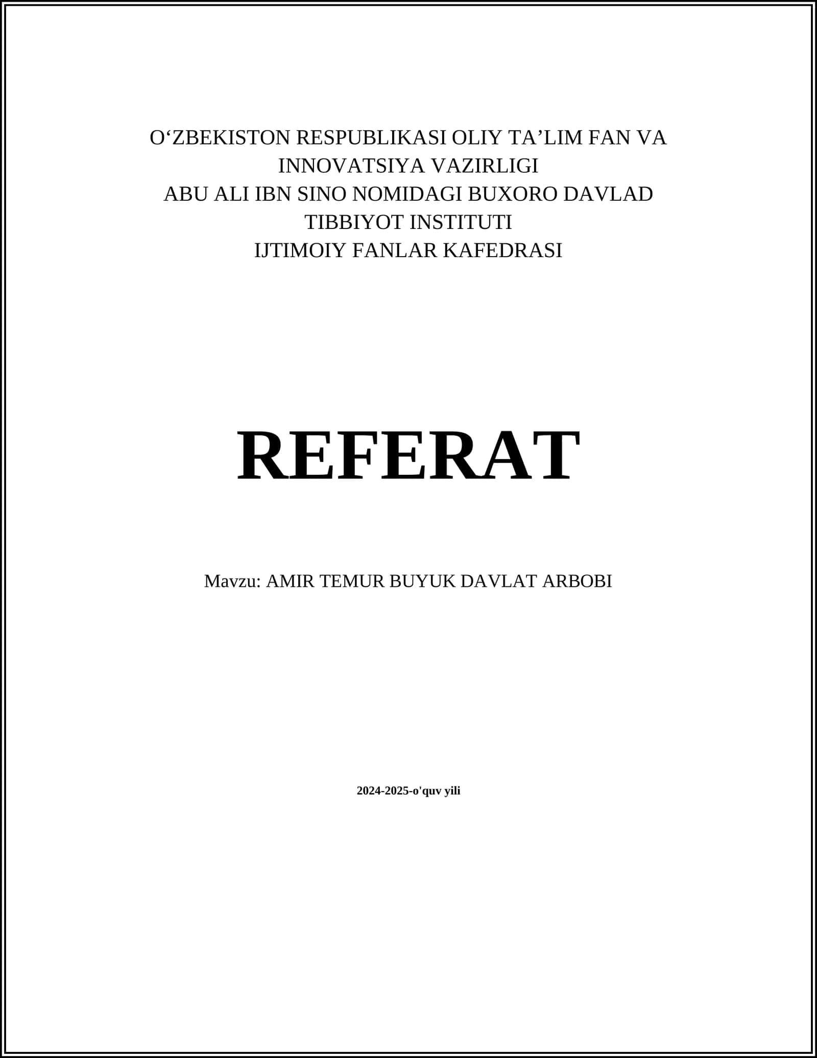 AMIR TEMUR BUYUK DAVLAT ARBOBI
