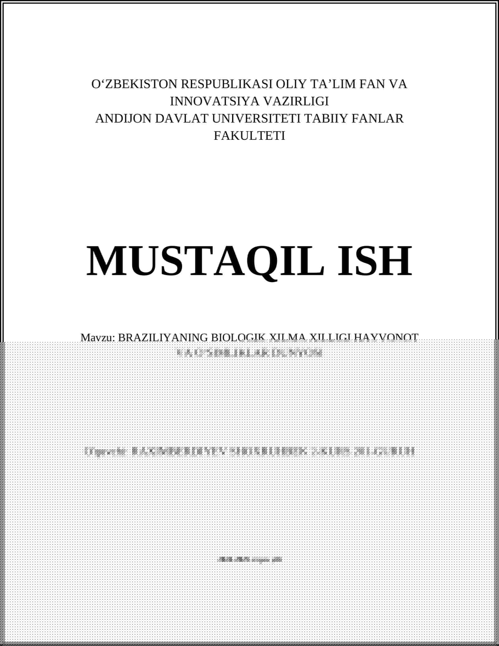 BRAZILIYANING BIOLOGIK XILMA XILLIGI HAYVONOT VA OʻSIMLIKLAR DUNYOSI