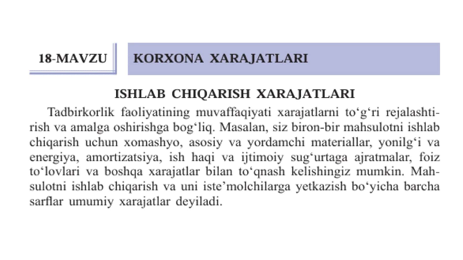 KORXONA XARAJATLARI