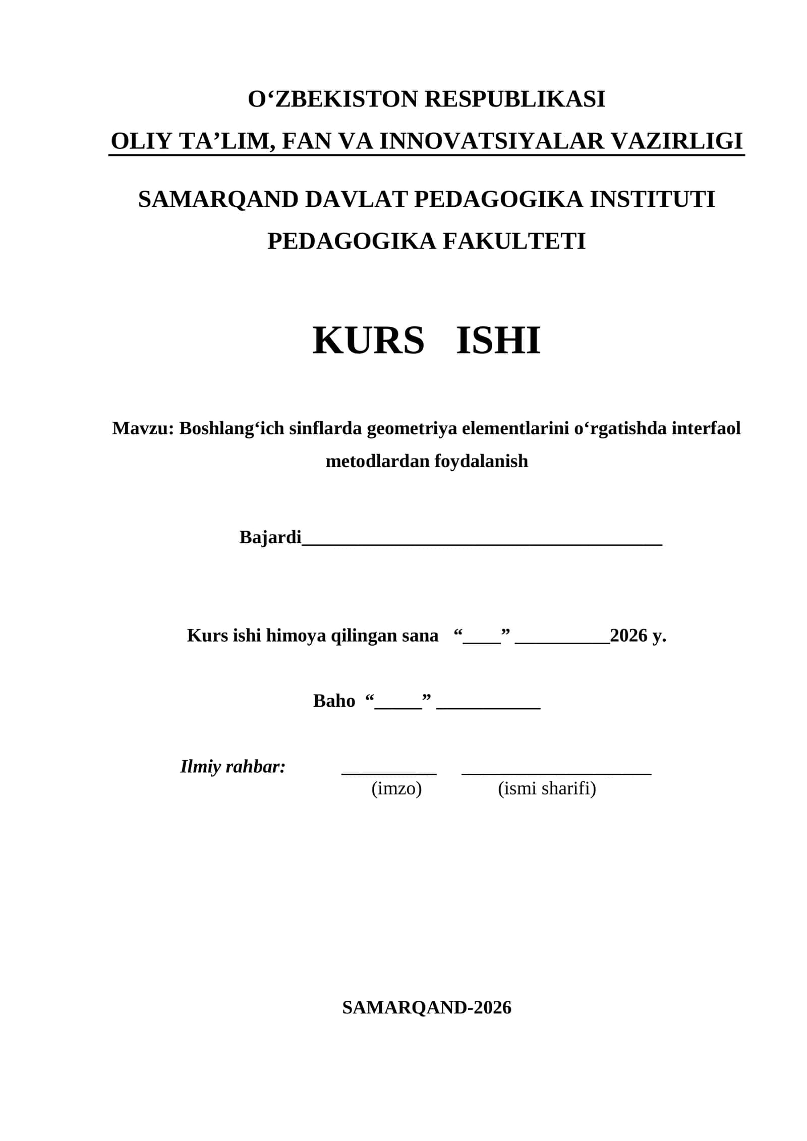 Boshlang‘ich sinflarda geometriya elementlarini o‘rgatishda interfaol metodlardan foydalanish