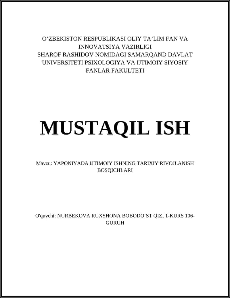 YAPONIYADA IJTIMOIY ISHNING TARIXIY RIVOJLANISH BOSQICHLARI