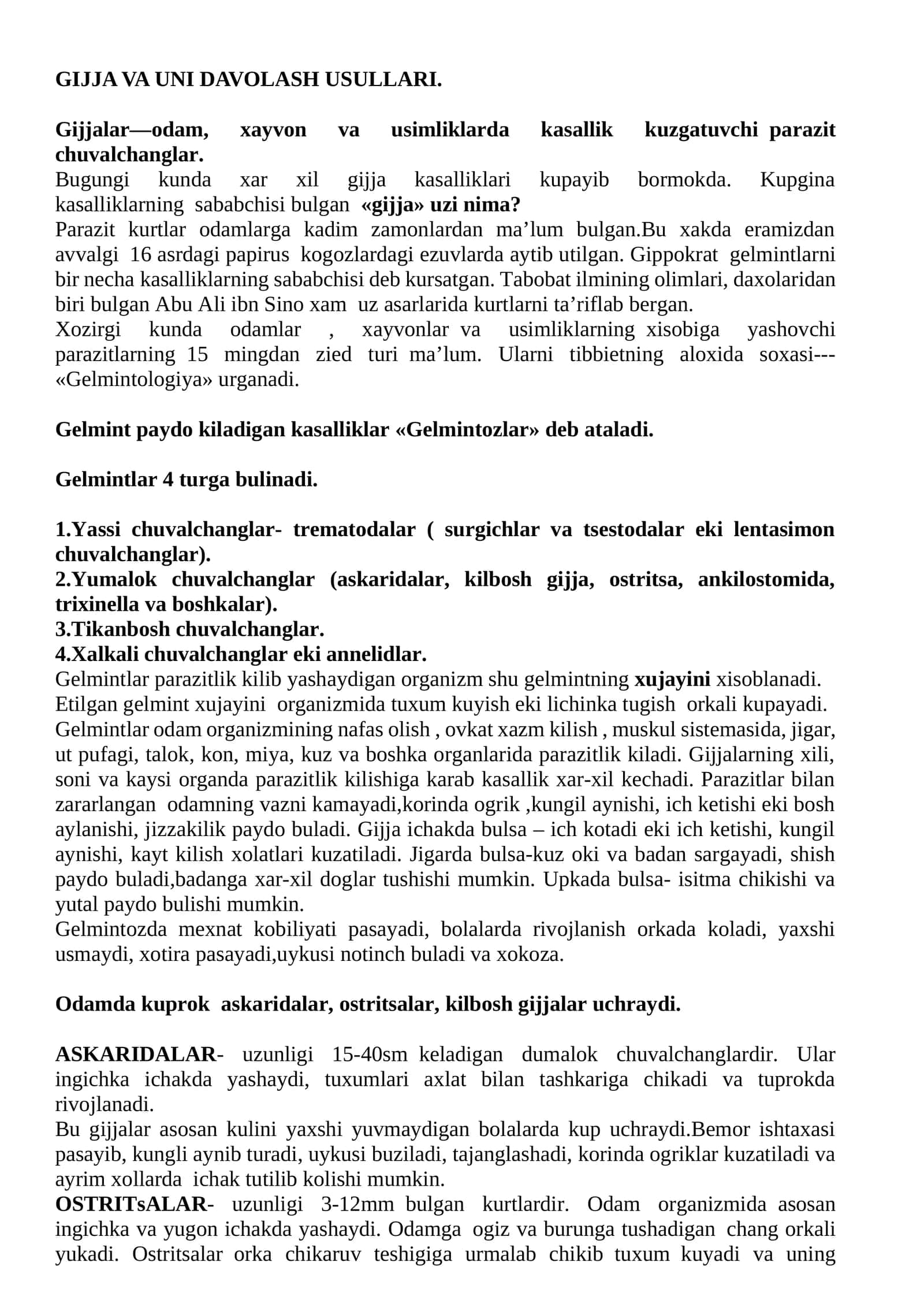 GIJJA VA UNI DAVOLASH USULLARI