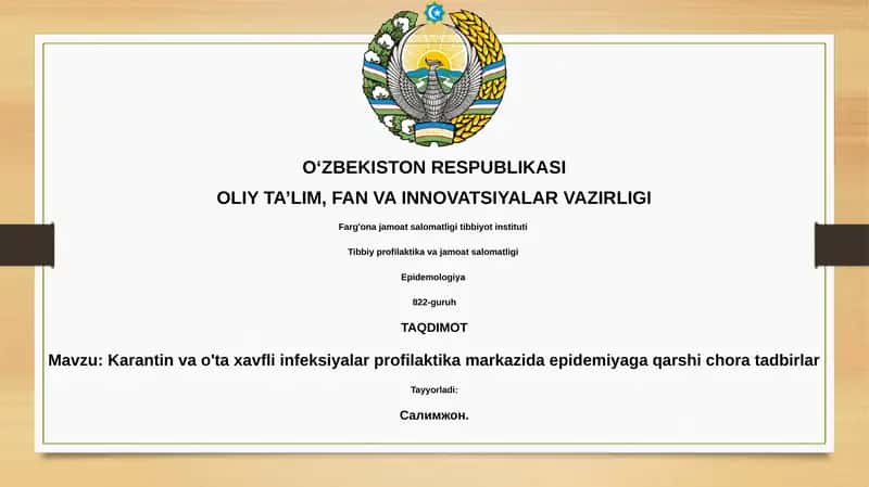 Karantin va o'ta xavfli infeksiyalar profilaktika markazida epidemiyaga qarshi chora tadbirlar