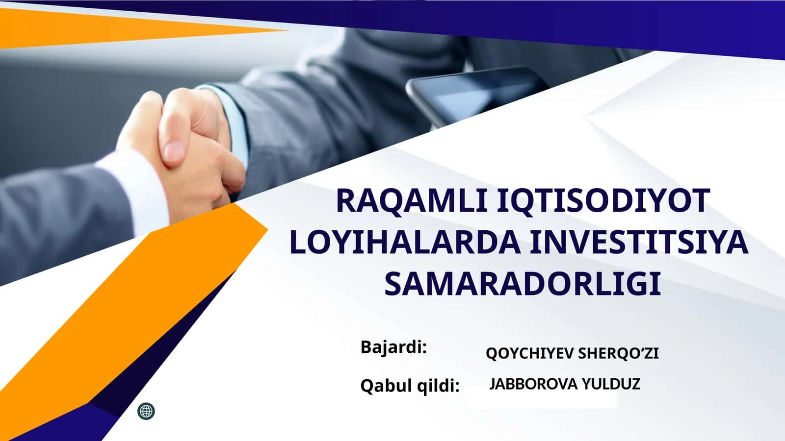 RAQAMLI IQTISODIYOT LOYIHALARDA INVESTITSIYA SAMARADORLIGI
