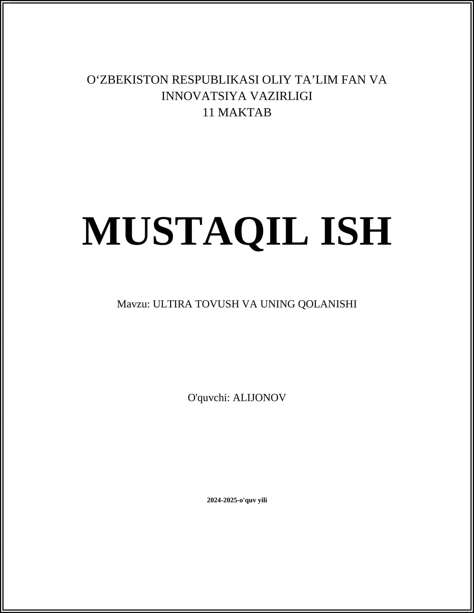 ULTIRA TOVUSH VA UNING QOLANISHI