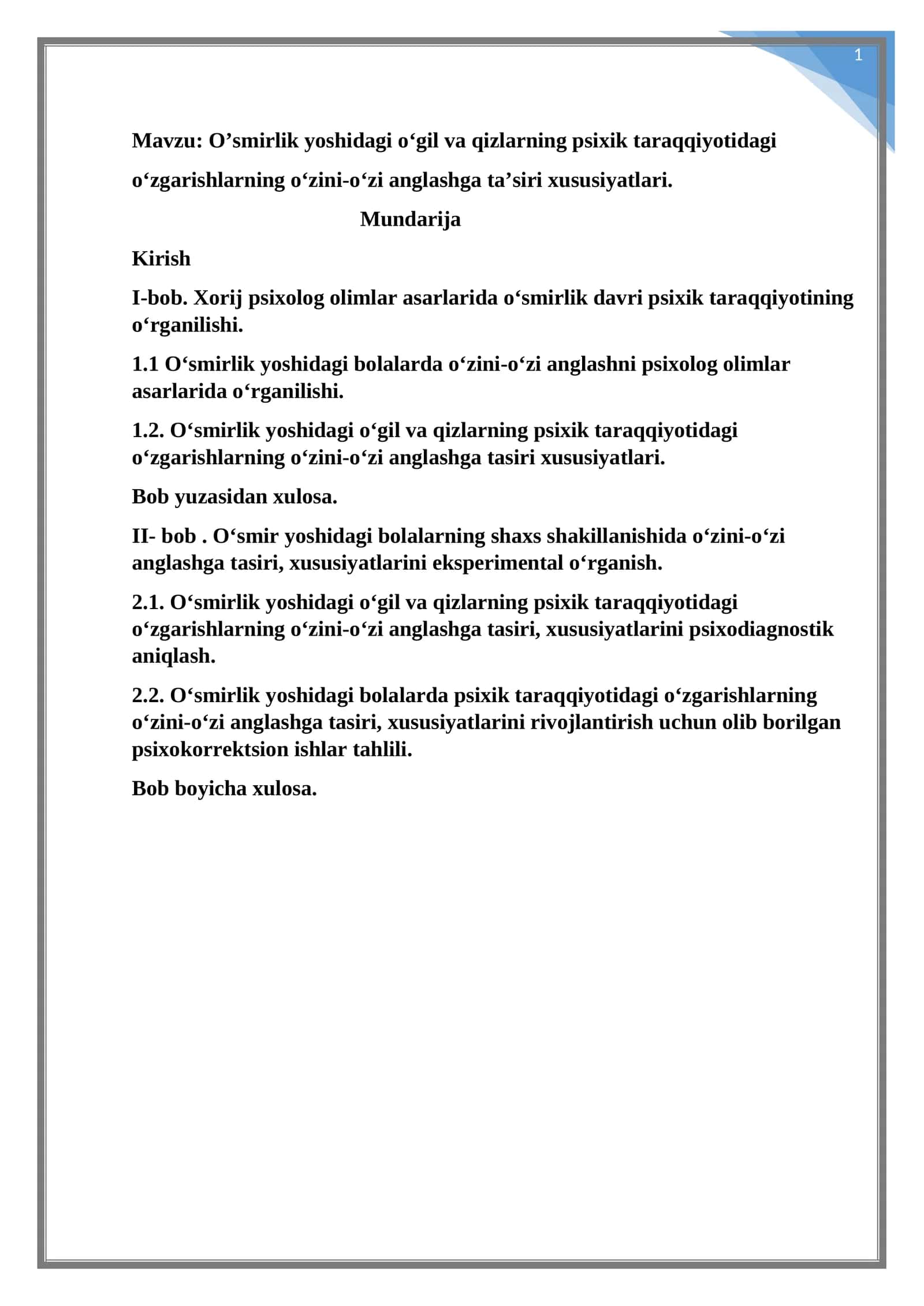 O‘sirlik yoshidagi o'gil va qizlarning psixik taraqqiyoti