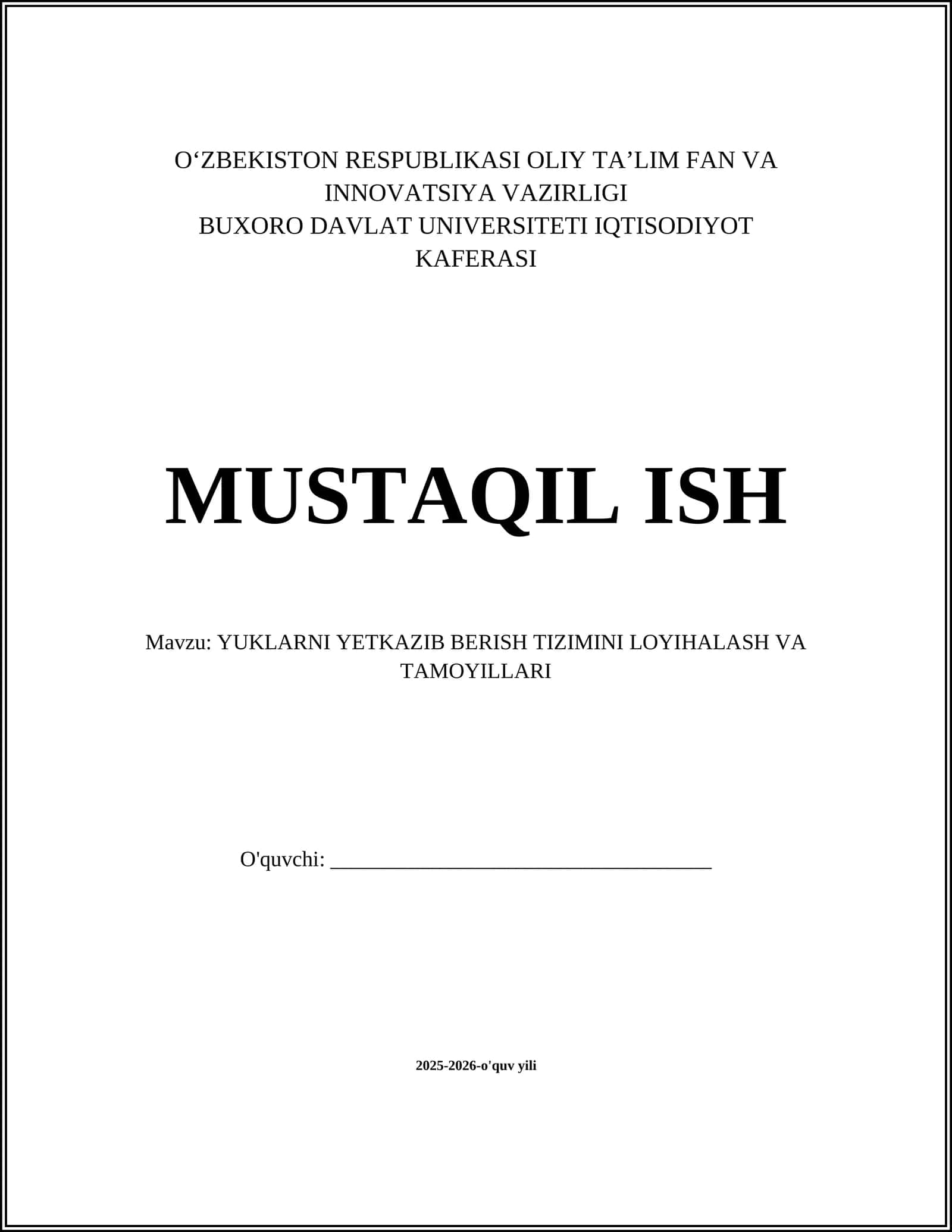 Yuk Yetkazib Berish Tizimini Loyihalash va Tamoyillari