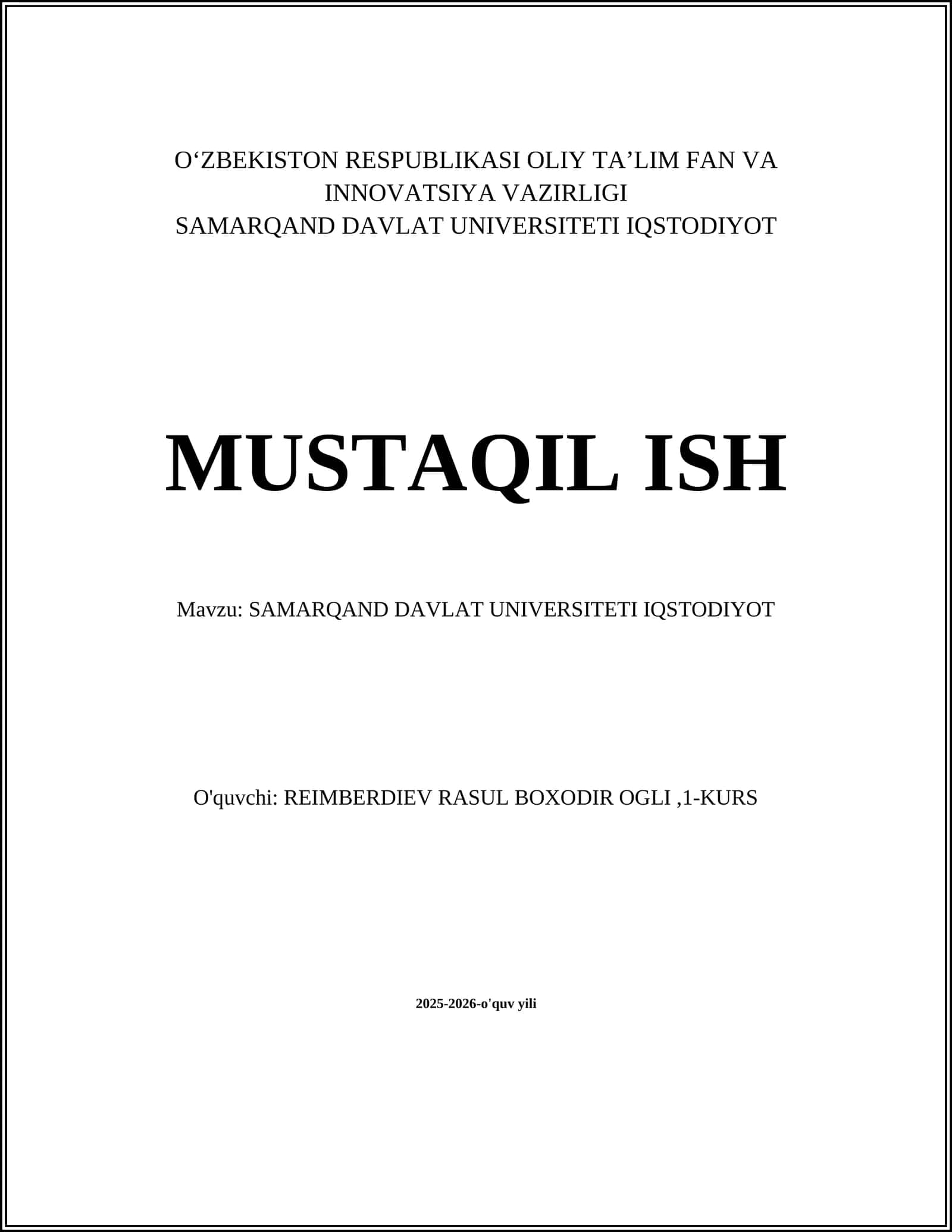 SAMARQAND DAVLAT UNIVERSITETI IQSTODIYOT