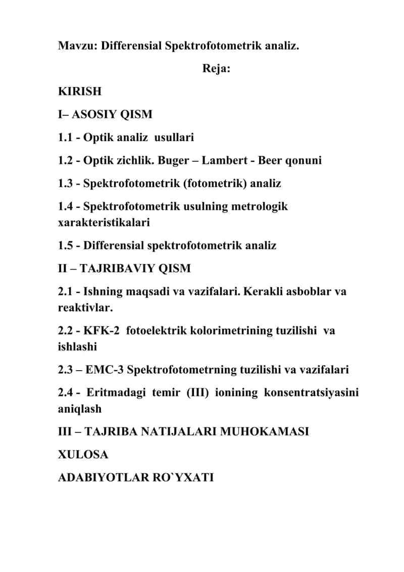 Differensial Spektrofotometrik analiz