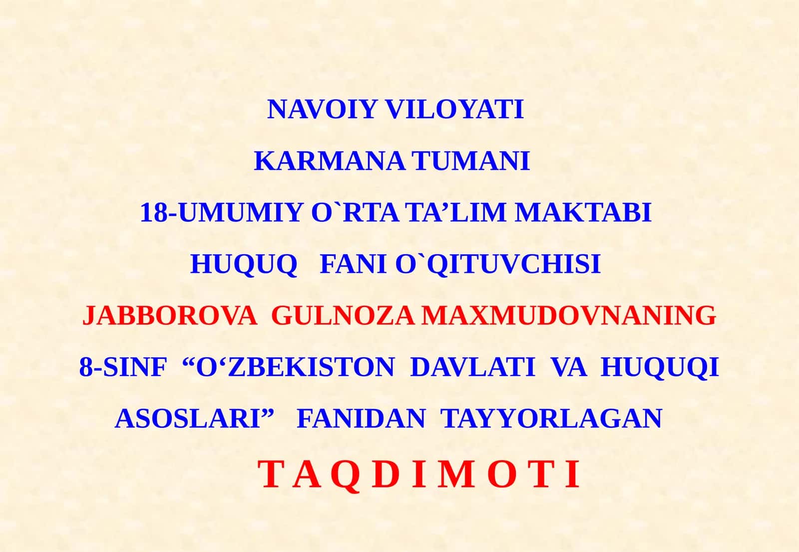 8-sinf Huquq dars ishlanma. Oila qonunchiligida voyaga yetmaganlarning huquq va majburiyatlari