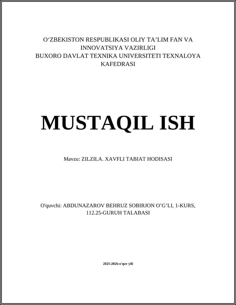 Zilzila. Xavfli tabiat hodisasi