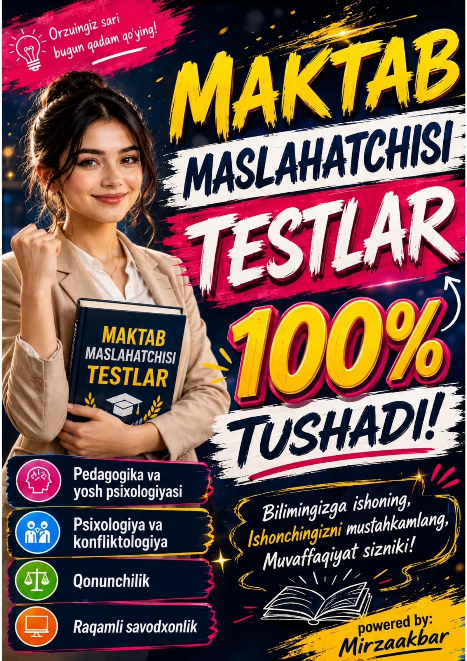 Maktab maslahatchisi testlar 100% tushadi / Мактаб маслаҳатчиси тестлар 100% тушади