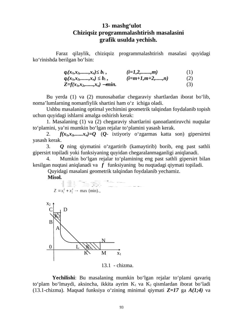 Chiziqsiz programmalashtirish masalasi