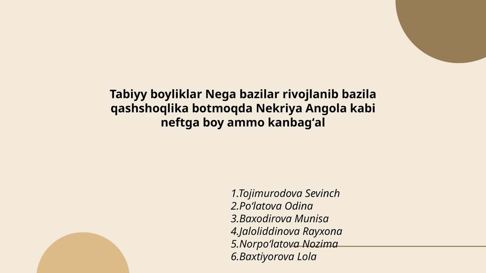 Tabiyy boyliklar Nega bazilar rivojlanib bazila qashshoqlika botmoqda Nekriya Angola kabi neftga boy ammo kanbagʻal