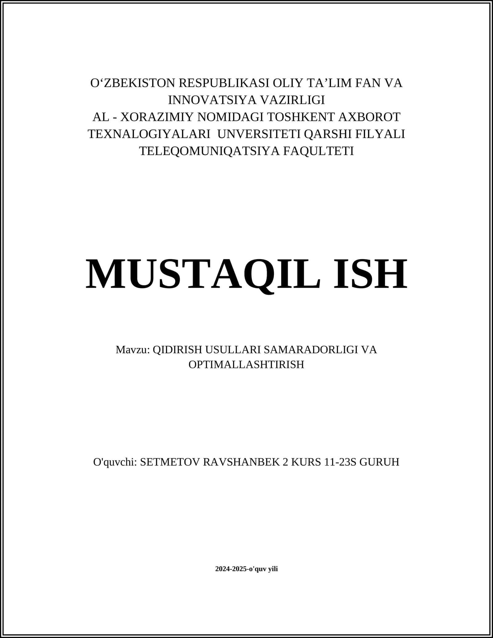Qidirish usullari samaradorligi va optimallashtirish