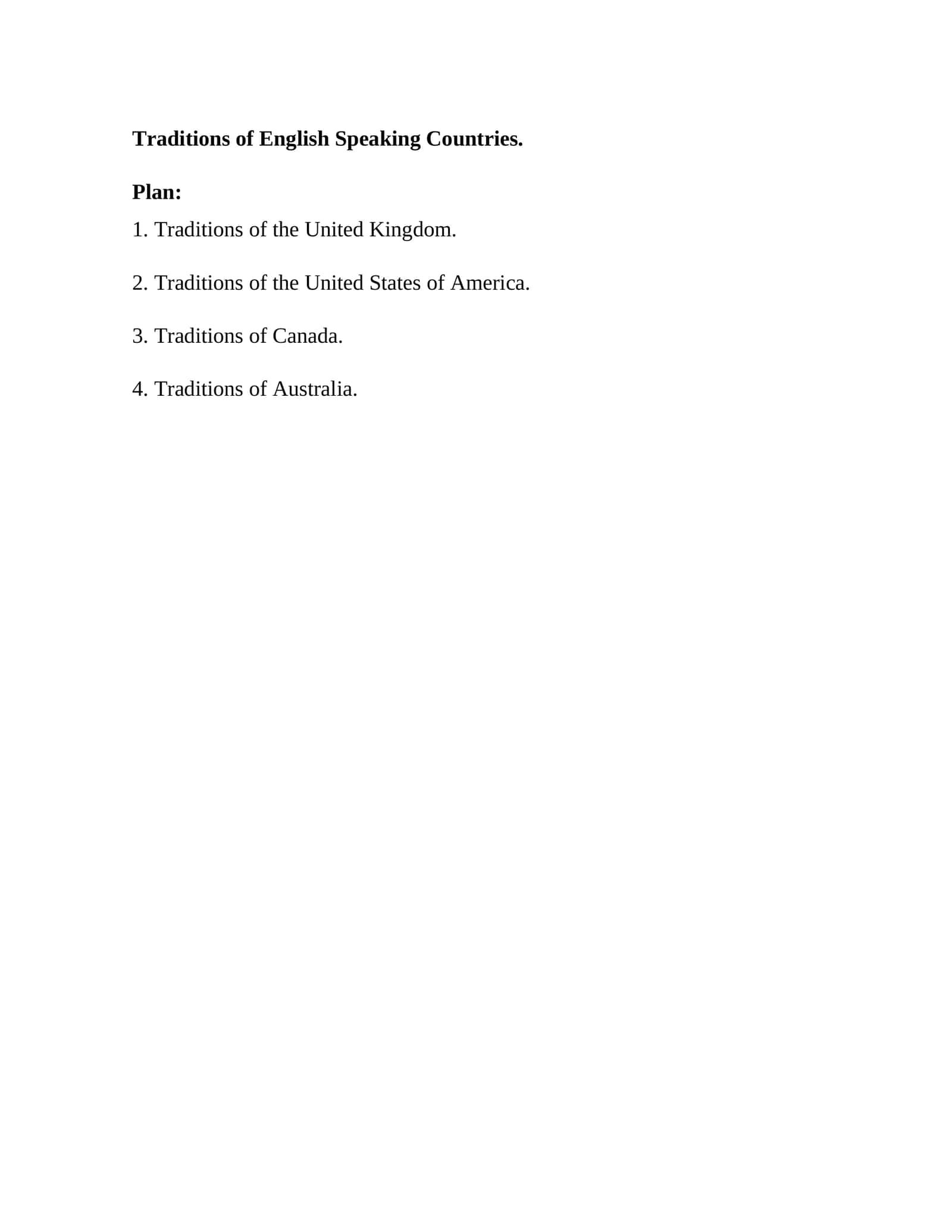 Traditions of English Speaking Countries