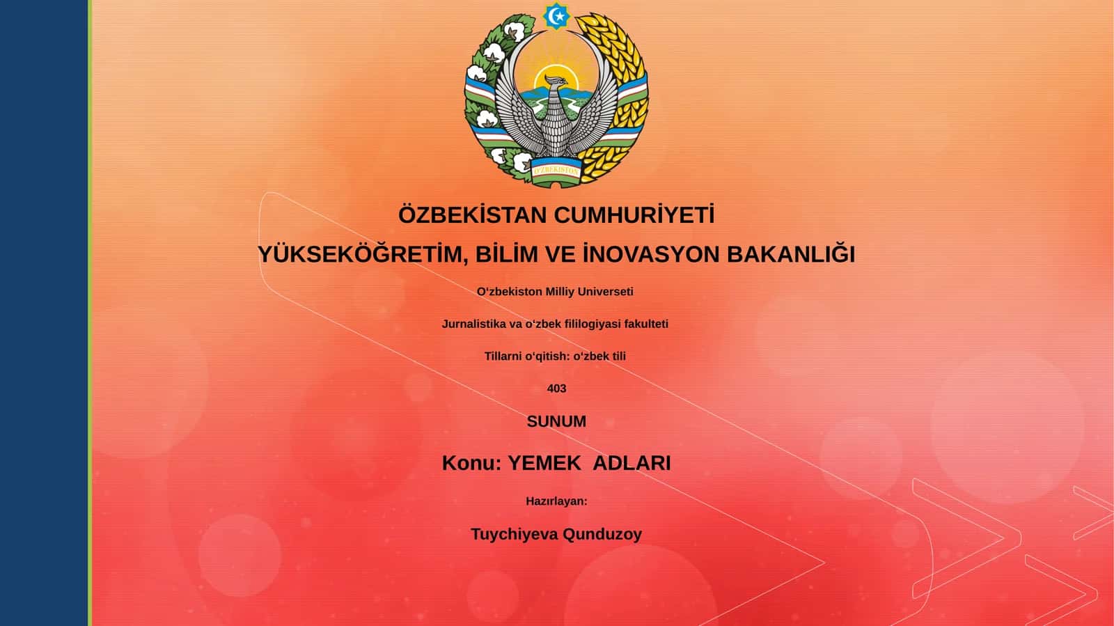 SUNUM: YEMEK ADLARI