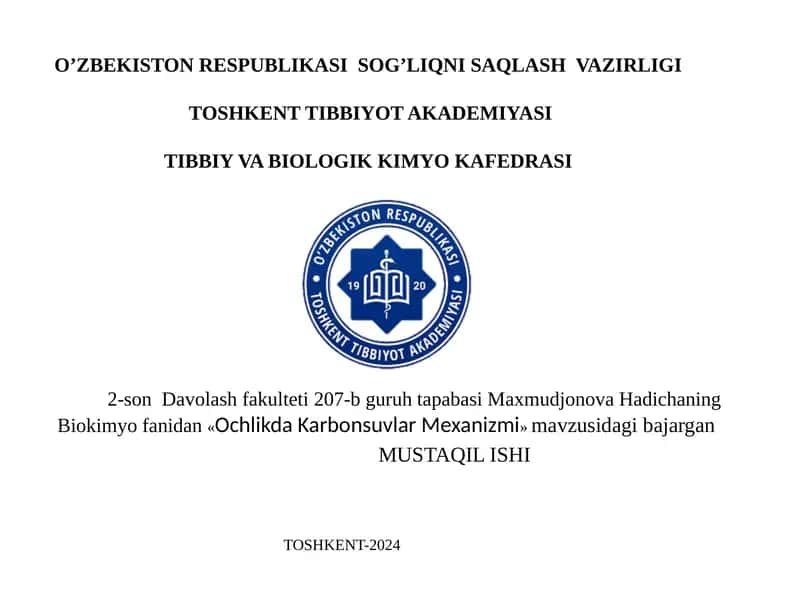 Ochlikda Karbonsuvlar Mexanizmi