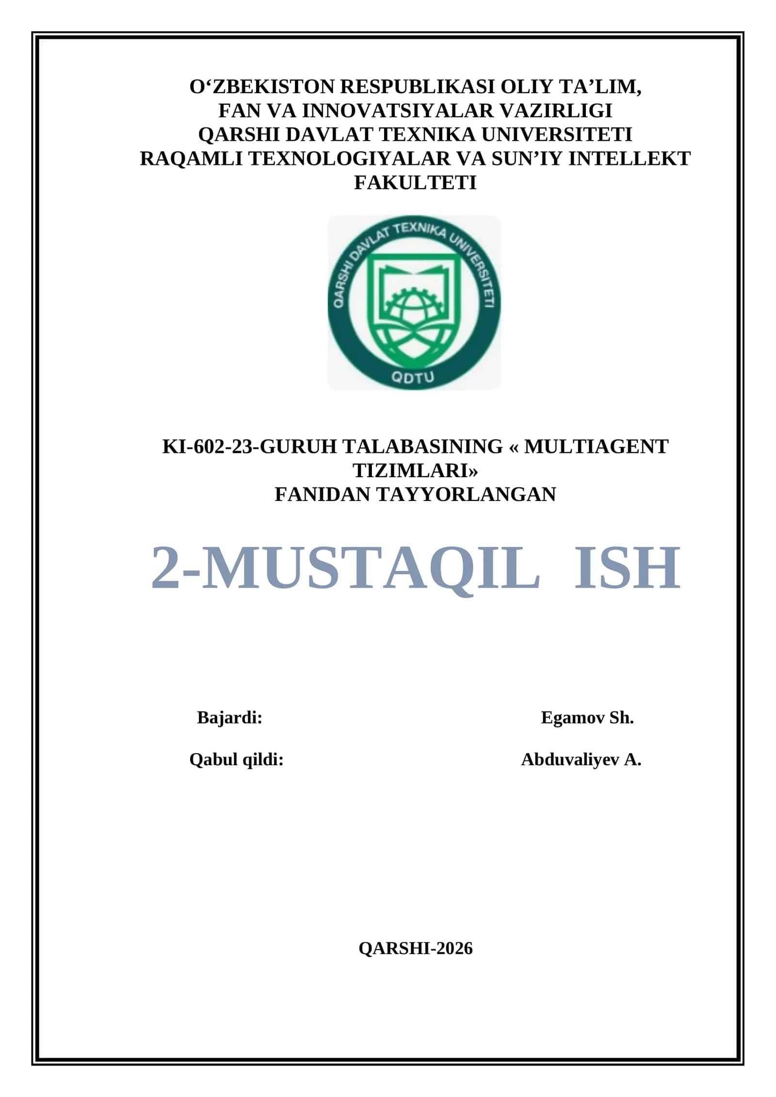 Multiagent tizimlarni xavfsizligini ta’minlash bo‘yicha choralar
