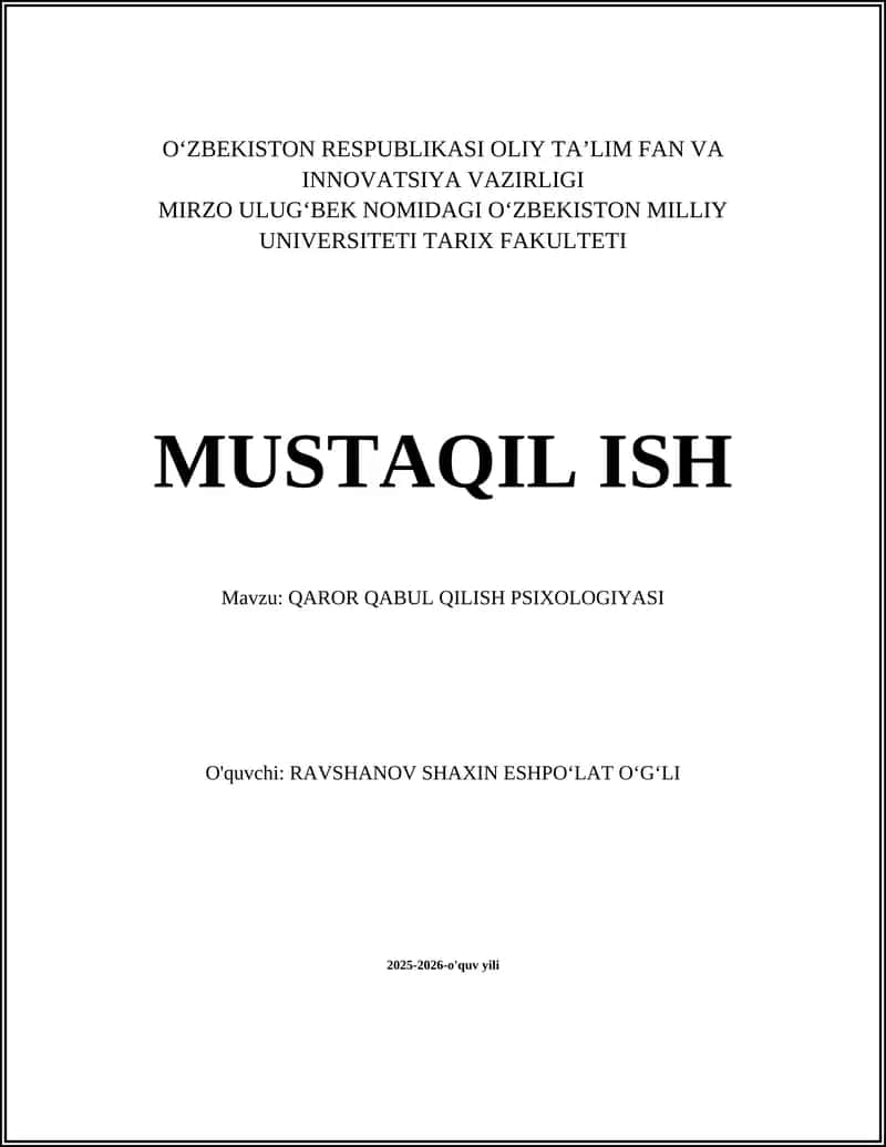 QAROR QABUL QILISH PSIXOLOGIYASI